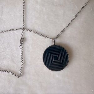 Blue Geometric Textured Metal Pendant and Silver Tone Chain